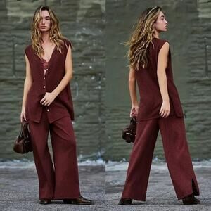 NEW! Free People Stockton Sweater Vest Set Russet brown Two Piece lounge size XS